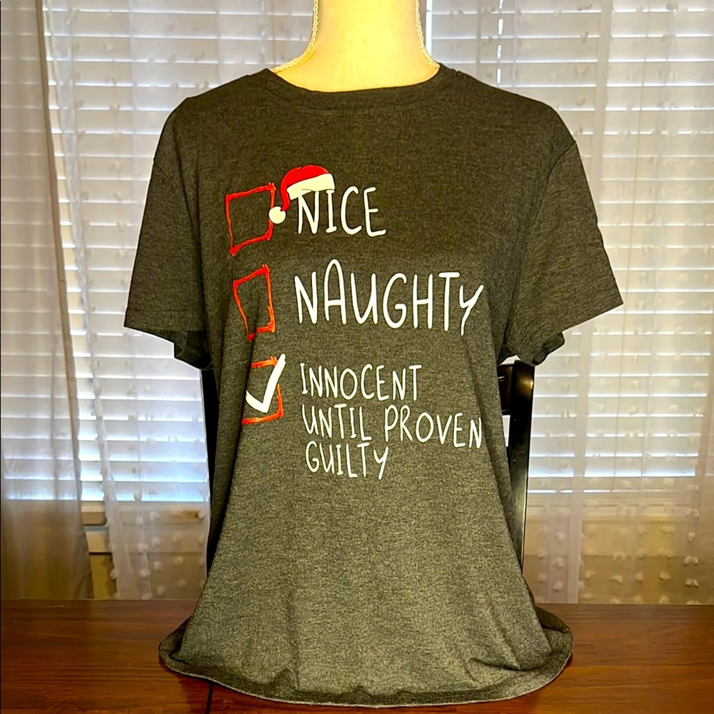 Gray Graphic Tee with Holiday Theme